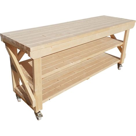 Acorn Wooden Workbench 7ft (210cm length) With wheels / Double shelf