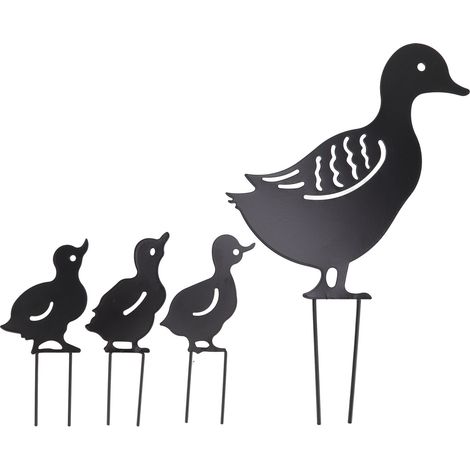 4 piquets décoratifs en métal pour jardin Canard mignon Design creux en fer noir Décoration pour cour, pelouse, jardin (1/5)
