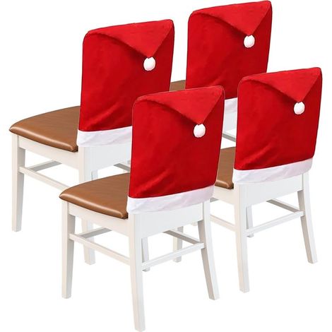Ensemble de 4 housses de chaises rouges à motifs de bonnets de Père Noël, 63,5 x 51 cm – Idéal pour décorer vos tables de fêtes et votre intérieur.