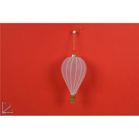 Appendino Decorativo Natale Mongolfiera in Vetro Bianca 13 cm