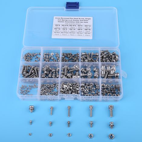Kit de 400 vis à tête cruciforme M2, M2.5, M3, M4 et M5 avec écrous et rondelles (1/5)