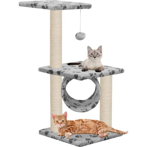 vidaXL Cat Tree with Sisal Scratching Posts 65 cm Grey Paw Print (1/5)