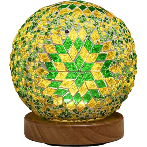 Lampe de table turque, lampe en verre mosaïque, base en bois, lampe de chevet style bohème Tiffany, alimentation USB. (1/5)
