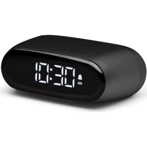 MINUT Mini Réveil Compact avec écran VA LCD Pure Black, Commande Tactile, Fonction Snooze et rétroéclairage, Batterie Rechargeable, Finition Aluminium - Noir (1/5)