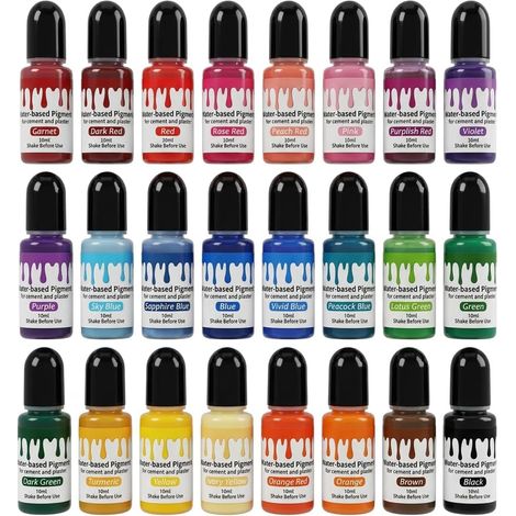 Pigments de couleur pour poudre de coulée, 24 couleurs, peinture liquide à base d'eau pour plâtre, béton, résine époxy, convient pour les loisirs créatifs et les projets créatifs (1/5)
