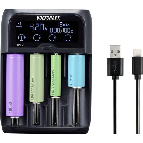 VOLTCRAFT IPC-2 Caricabatterie universale NiMH, NiCd, LiIon, LiFePO Mini (AAAA), Ministilo (AAA), Stilo (AA), 1/2 Torci