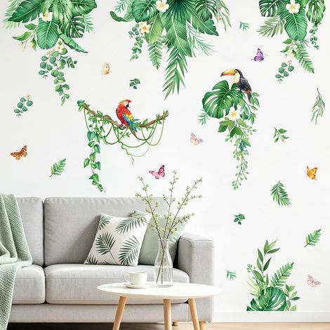 Stickers Muraux Feuilles Vertes Tropicales Autocollant Mural Plant (1/5)
