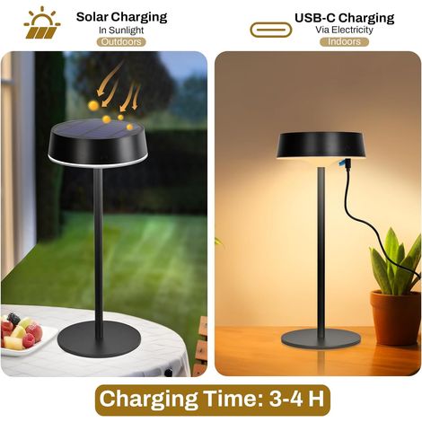 Lot de 2 Lampe de Table Exterieur, Lampe Chevet sans Fil Dimmables, 3 CCT Lampe Solaire Interieur, IP67 Lampe de Chevet Rechargeable, pour Salle à Manger, Chambre, Salon, Camping (1/4)