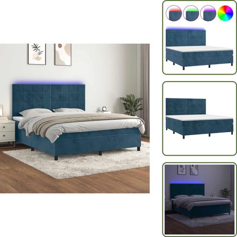 Letto con luci LED - vidaXL Letto a Molle con Materasso e LED Blu Scuro 160x200 cm - Letto con testiera regolabile