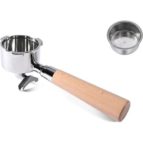 Siebträger 51mm, 3 Ohren Portafilter mit Doppeltem Auslauf, Edelstahl Siebträger mit Holzgriff für DeLonghi Dedica EC685/EC680, Espresso Portafilter, Kaffeezubehör für Kaffeeliebhaber (1/2)