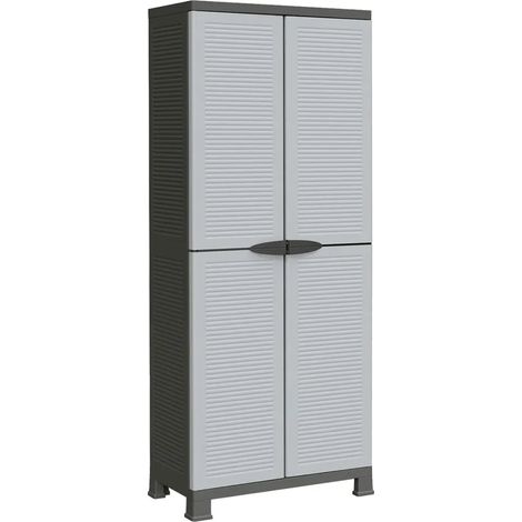Mobile contenitore compatto 68 x 39 x 171 cm con 2 ante e 6 ripiani di design in plastica grigia 020046948