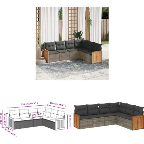 Salon de jardin 6 pcs avec coussins gris résine tressée - Ensemble Salon De Jardin - Meuble Extérieur - Résine Tressée - Rotin Synthétique - Mobilier De Jardin - Home & Living (1/3)