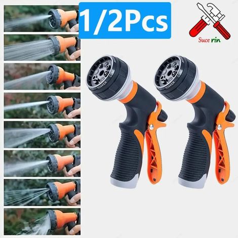 (2 pièces) Pistolet d'arrosage de jardin 1-2 pièces, 8 modes, pulvérisateur haute pression, buse d'arrosage réglable, arroseur pour plantes, pelouse et cour (1/3)