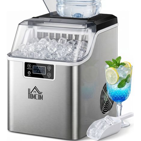 Machine à glaçons 20 kg en 24 heures, 24 glaçons en 14 à 18 minutes avec pelle, taille ajustable, réservoir de 3,2 L et système autonettoyant, argent (1/5)