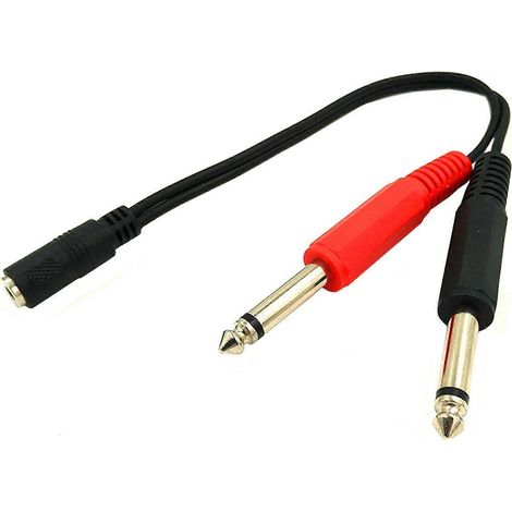 Câble audio répartiteur en Y stéréo TS/TRS femelle 3,5 mm 1/8" vers double mono TS mâle 2 x 6,35 mm, 20 cm/1 m/1,5 m, multicolore. (1/5)