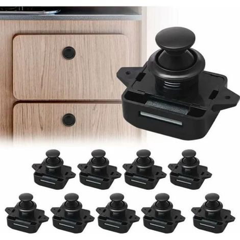 Lot de 10 Bouton Poussoir Verrou Armoire Loquet Sans Clé, Loquet à Bouton Poussoir Ajustement 15 18mm épaisseur Bateau Van Yacht (1/4)