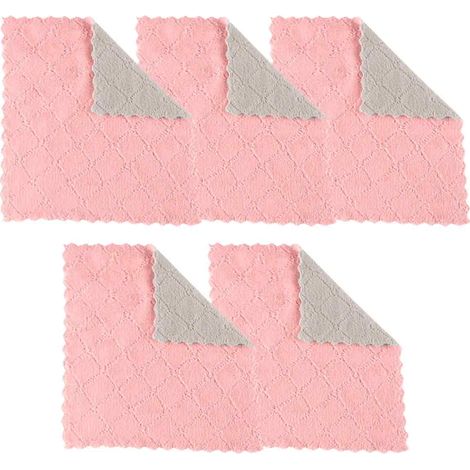 Lot de 5 Torchons Tissu Corail Absorbants Réutilisables Nettoyage Cuisine Vitres Sans Traces Rose (1/5)