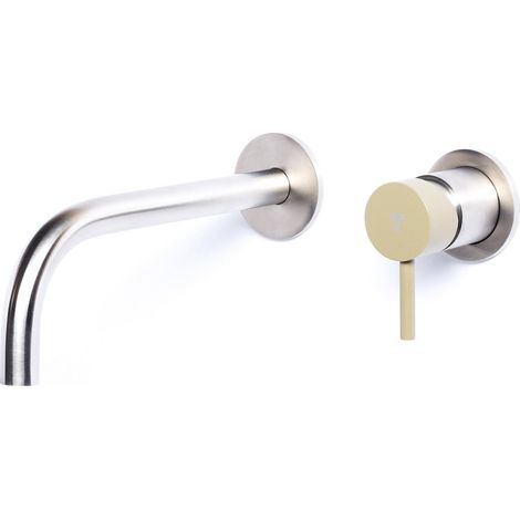 Rubinetto Miscelatore Monocomando Lavabo da Parete in Acciaio Inox Maniglia Ulivo (1/2)
