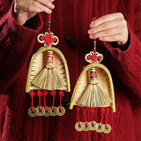 Balai et pelle décoratifs, pendentif ornement de l'année chinoise, nouveau pompon, décoration suspendue, mini balai porte-bonheur, M (1/5)