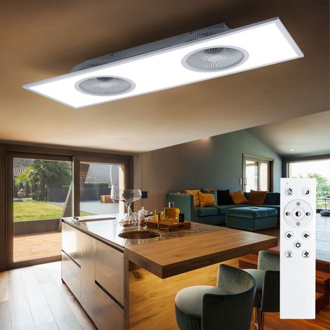 Deckenlampe Deckenventilator mit Beleuchtung Fernbedienung 2 Ventilatoren Schlafzimmer dimmbar CCT, 1x LED 24W warmweiß-kaltweiß, LxBxH 120x40x12,5 cm (1/5)