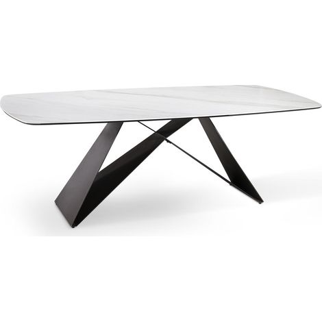 Tavolo Fisso Thanos - 220x110 cm con Top in Ceramica Marmo Calacatta Opaco e Gambe in Metallo Verniciato Bronzo - Design Moderno (1/4)