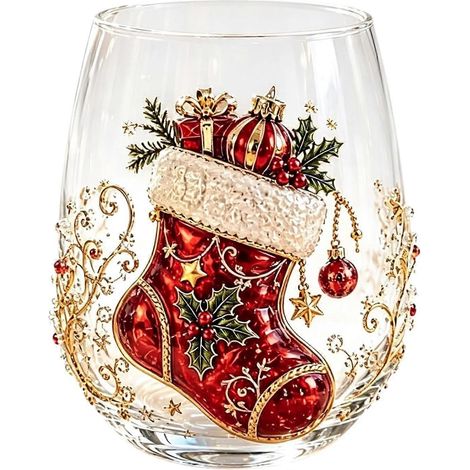 Verre décoratif 3D Noël, verre à vin sans pied à relief bonhomme de neige, verre festif pour café, thé, lait, jus, chaussettes de Noël (1/5)