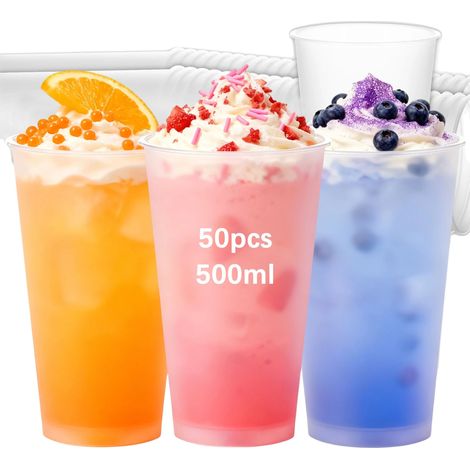 Bicchieri di plastica, capacità 500 ml, robusti e riutilizzabili, 50 pezzi (1/2)