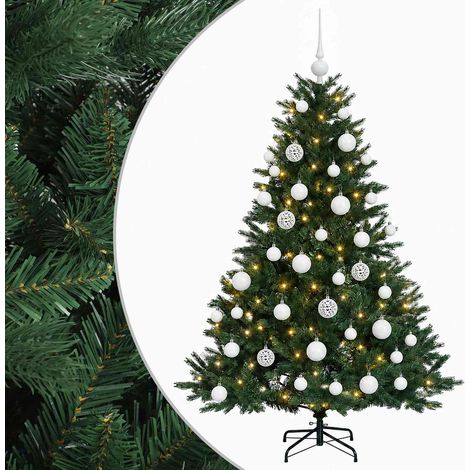 Sapin de Noël Artificiel Floqué avec Boules et Guirlande 150 LED Blanc Chaud Vert 120 cm, 4.69kg (1/5)