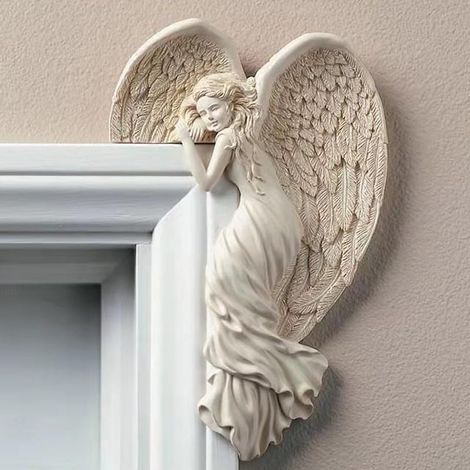 Décoration de cadre de porte JeiibrZui Ange - Statue d'angle 3D Ange pour cadre de porte - Sculpture murale - Décoration intérieure - Ornement mural - Blanc (1/5)