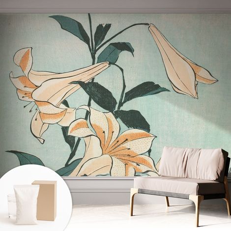 Papier peint avec colle pour décoration moderne de salon chambre à coucher cuisine et bureau Facile Lys délicats 312x219 cm (1/5)