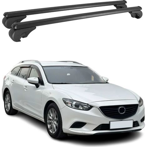 OMAC Aluminium Dachträger Querträger für Mazda6 mk3 Kombi 2012-2025 – TÜV / DIN 75302:2019 – Abschließbar – Max. 75 kg – 2 Stangen Schwarz (1/5)