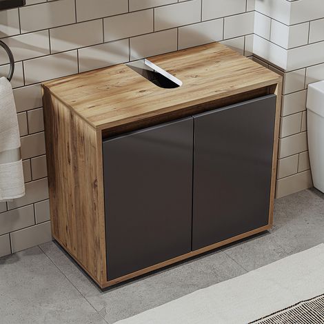 Roomart MELONA-S2-65 Unterschrank 65 cm breit, Anthrazit-Eiche