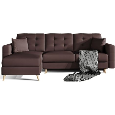 Divano angolare trasformabile HASGARD 3 posti marrone 248x162 cm – con contenitore e piedi in legno