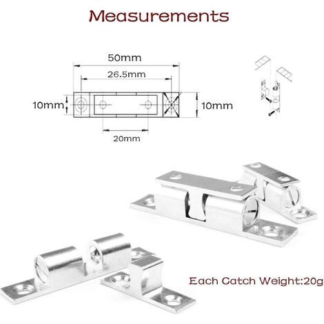 Fermetures de Porte 4 Pièces,Rouleau à billes en métal,Acier Inoxydable Loquet de Porte Armoire-Argent (1/4)