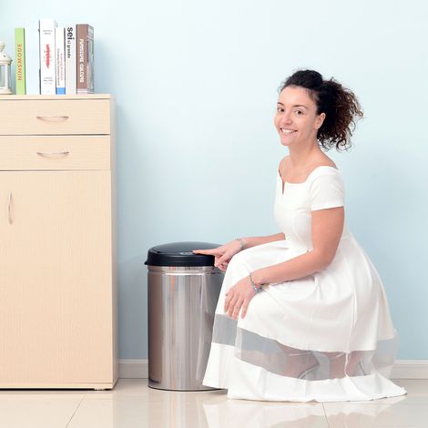 Poubelle Intelligente 30L avec Couvercle à Fermeture Douce, Capteur de Mouvement, Poubelle Étanche pour Bureau, Chambre, Cuisine Noir+Argent (1/5)