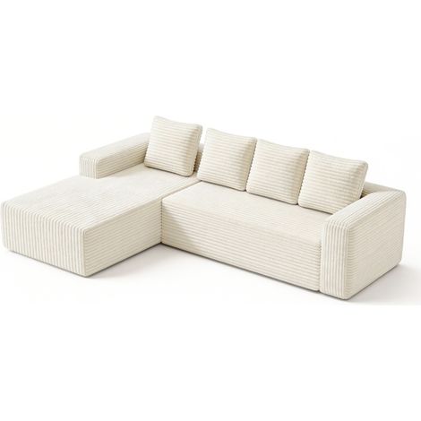 Canapé d'angle modulable en velours côtelé beige avec chaise longue à droite (1/5)