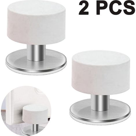 Lot de 2 butées de porte avec autocollants supplémentaires, butées de porte auto-adhésives en caoutchouc noir et acier inoxydable - Butoirs de porte acoustiques robustes pour la maison (Blanc) (1/5)