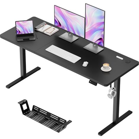 Électrique Bureau Assis Debout 160 x 60 cm, Standing Desk Noir (1/5)