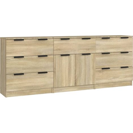 Credenza buffet cassettiera mobile contenitore organizer cucina soggiorno soggiorni 3 pezzi Sonoma MDF marrone 020037101