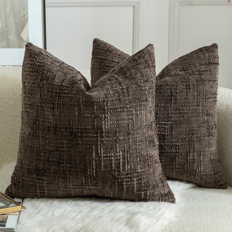Housse de Coussin Chenille Noeud de Bambou Lot de 2 Decor Canape Lit Coffee Brown 30 x 50 cm (1/5)