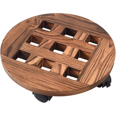 QORVA- Plateau de fleurs mobile en bois de 25CM, base de plateau de pot de fleur, plateau mobile à roue universelle, 4 roues, dont 2 roues de frein
