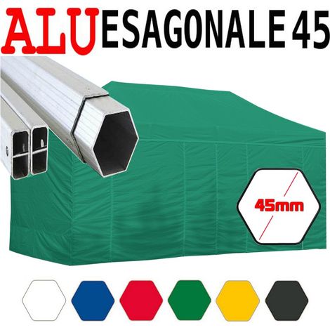 Gazebo 3X6 m verde pieghevole alluminio piantone esagonale 45mm portatile estendibile richiudibile estensibile acciaio con laterali per fiere eventi stand chiosco tenda tendone mercato mercatino (1/5)