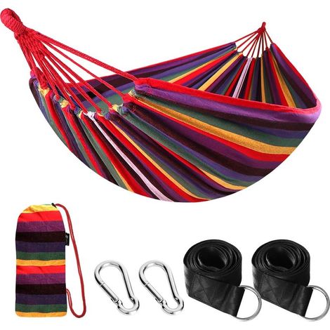 Hamac Camping - 1 Personne - Coton Toile - Anti-bascule - Jardin Plage Randonnée - Avec Sangles (1/5)