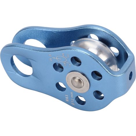 Poulie simple d'escalade en alliage d'aluminium et de magnésium, à œillet fixe, pour corde unique, idéale pour l'alpinisme, le rappel et le sauvetage (bleu clair). (1/5)