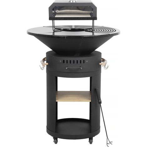 Braciere plancha per barbecue con forno per pizza "César premium" - Ø 81 cm - Nero