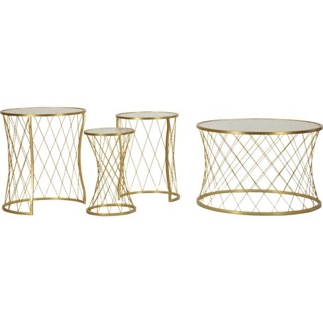 Tavolinetti Noah Gold Set 4 Pz Ø47x54,5 cm - Ø36x50 cm - Ø28x45 cm - Ø70x45 cm in Ferro e Vetro Oro (1/5)