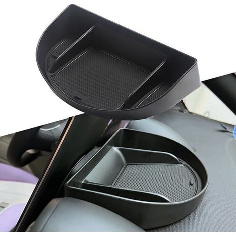 1 set. Color: Black. Material: ABS. Storage box behind the center console screen. (Car interior storage box) (1/5)