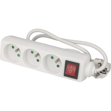 Blocs multiprises 3 prises 2P+T 16A - H05VV-F 3G1,0mm² - 1 mètre - Blanc avec interrupteur (1/2)