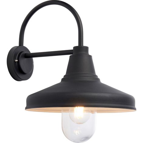 Endon Farmhouse Applique murale dôme extérieure traditionnelle avec abat-jour en verre noir texturé, IP44 (1/5)