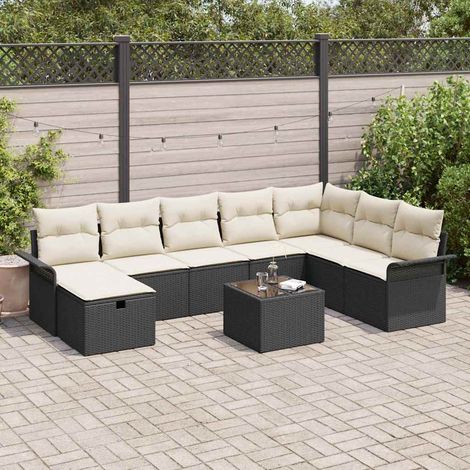 Ensemble de canapé modulaire 8 places en poly rotin noir avec table réglable et rangement - MANO (1/5)